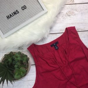 Gap Blouse- Red Y Neck Tassel Boho Shirt-Small